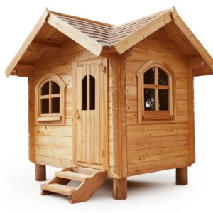 Casita infantil de madera natural estilo rústico para jardín 150x120x180cm con ventanas y puerta funcionales FJ0886420