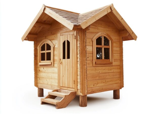 Casita infantil de madera natural estilo rústico para jardín 150x120x180cm con ventanas y puerta funcionales FJ0886420