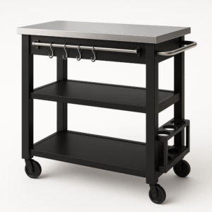 Chariot de Cuisine Inox Noir Rangement Roulettes Utilisation Polyvalente IU8928959