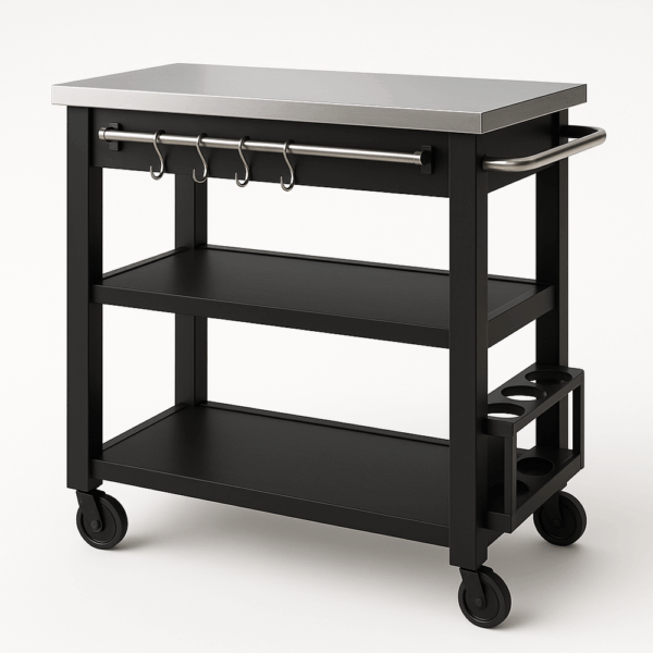 Chariot de Cuisine Inox Noir Rangement Roulettes Utilisation Polyvalente IU8928959