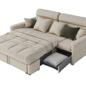 Canapé-lit convertible avec rangement intégré salon tissu beige design moderne fonction multi-usage 220x150 cm