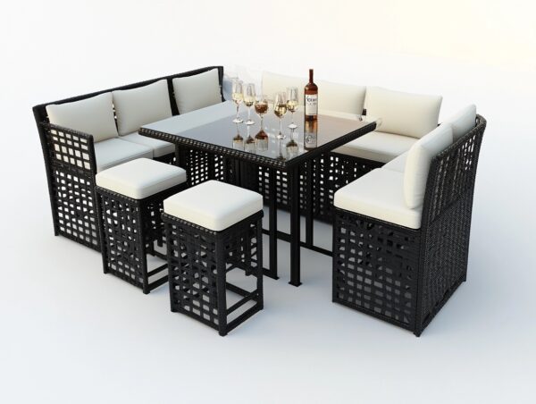Conjunto de comedor de jardín negro y beige en ratán sintético para terraza 8 plazas moderno resistente a la intemperie GQ3696123
