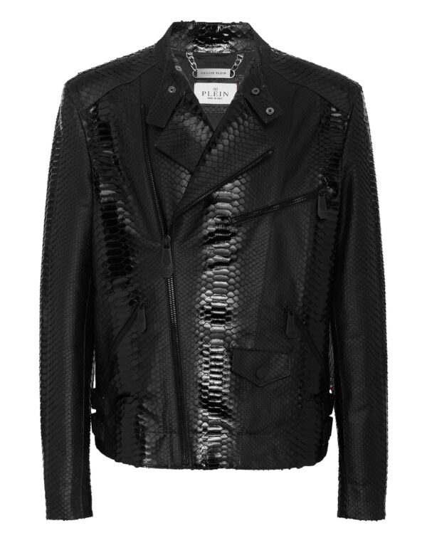 PYTHON LEATHER BOMBER SKULL