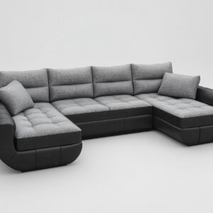 Sofá seccional moderno gris y negro de tela y cuero sintético para sala amplio y cómodo con chaise longue 280x210x90 cm JZ5806115