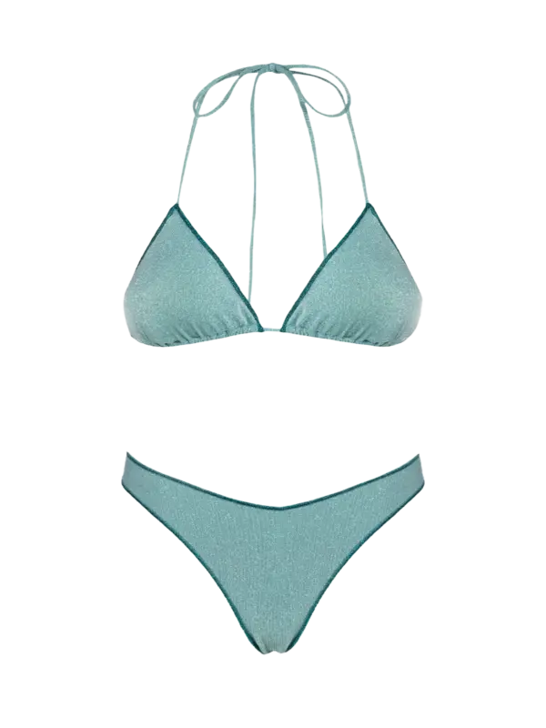 Woman water green lurex triangle bikini Leah Naomi