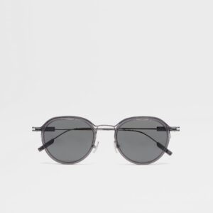 Transparent Grey and Dark Ruthenium Acetate and Metal Sunglasses