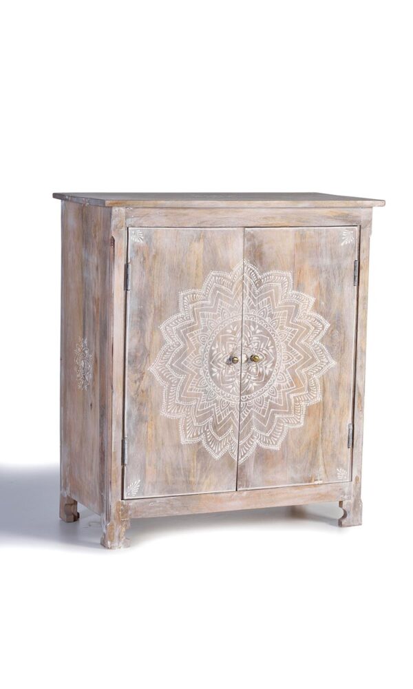 Meuble bar en manguier finition blanc vieilli sr7118x1