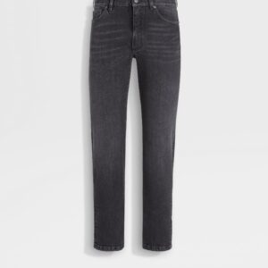 Dark Grey Stone-washed Stretch Cotton Roccia Jeans