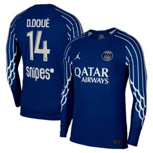 PSG Jordan Fourth Dri-FIT ADV Match Shirt 2024-25 - Long Sleeve - Kids with D.Doué 14 printing