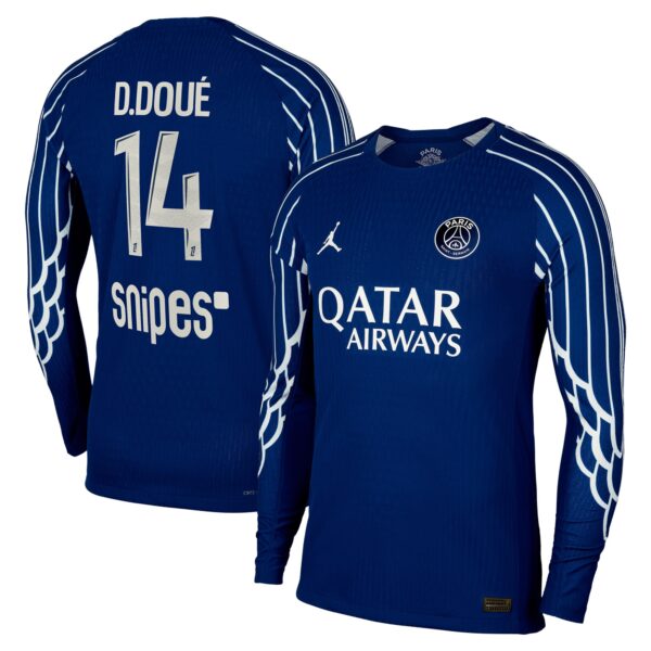 PSG Jordan Fourth Dri-FIT ADV Match Shirt 2024-25 - Long Sleeve - Kids with D.Doué 14 printing