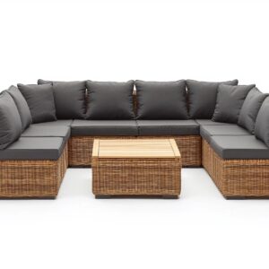Conjunto rinconera de ratán sintético con cojines grises perfecto para terraza y jardín estilo moderno 270x210cm WN4710775