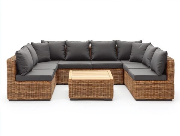 Conjunto rinconera de ratán sintético con cojines grises perfecto para terraza y jardín estilo moderno 270x210cm WN4710775