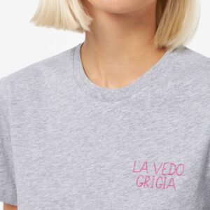 Woman cotton jersey crewneck t-shirt Emilie with La Vedo Grigia embroidery