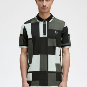 Pixel Print Fred Perry Shirt Light Ice