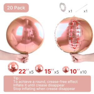 rose gold foil balloons 20 pcs round foil balloons different sizes pack of 22 inch 15 inch 10 inch 4d foil balloons and ribbon