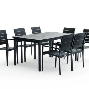 Set da pranzo da esterno 7 pezzi in alluminio verniciato nero per giardino o terrazza