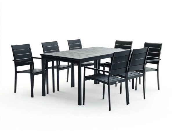 Set da pranzo da esterno 7 pezzi in alluminio verniciato nero per giardino o terrazza