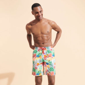 Men Long Swim Trunks Fond Marins Multicolores