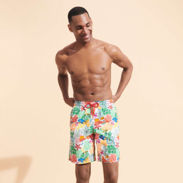 Men Long Swim Trunks Fond Marins Multicolores