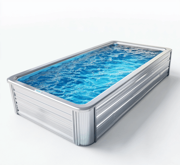 Piscina exterior rectangular de acero galvanizado gris claro para jardín, sobre suelo, 520 x 230 x 120 cm