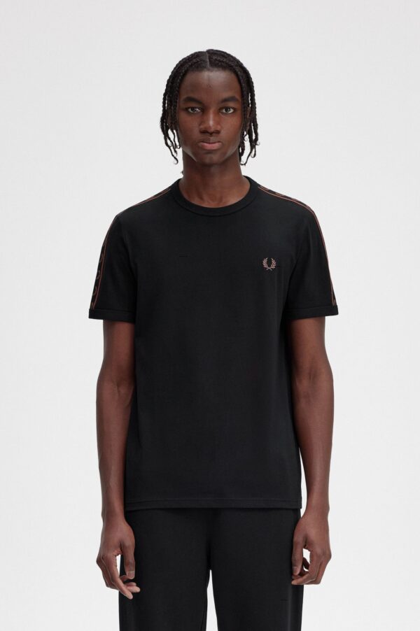 Contrast Tape Ringer T-Shirt Black / Whisky Brown