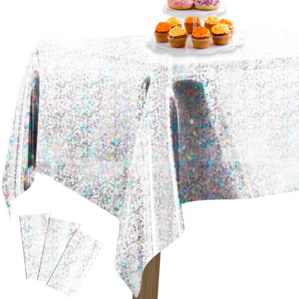 Metallic Iridescent Rectangle Tablecloth Set - Image 2