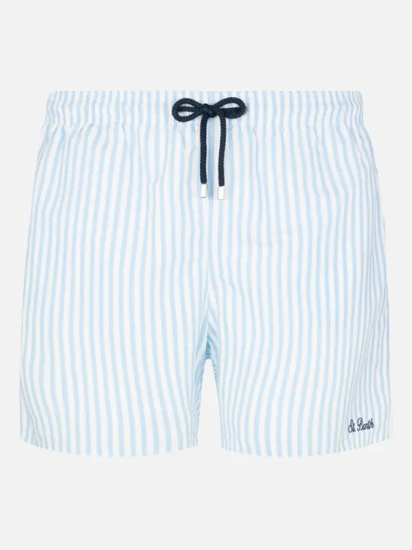 Mid-length striped Gustavia swim-shorts with St. Barth embroidery
