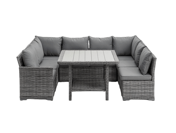 Set da giardino in rattan con tavolo e divano angolare