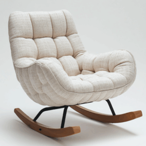 Fauteuil à bascule capitonné en tissu pour salon moderne