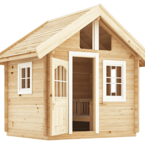 Casetta in legno per bambini da giardino con finestre e porta, ideale per giochi all'aperto