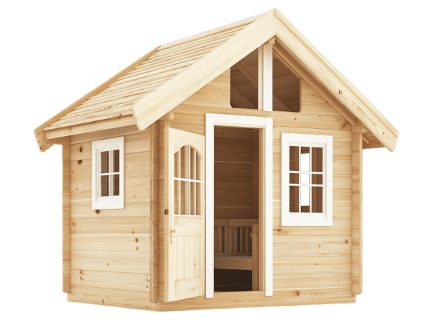 Casetta in legno per bambini da giardino con finestre e porta, ideale per giochi all'aperto