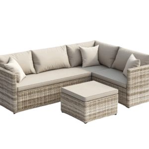 Set salotto angolare da giardino in rattan beige con cuscini 190x190x65 cm
