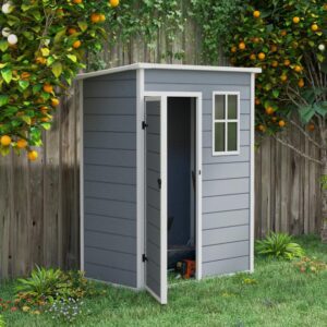 Abri De Jardin - Remise Pour Outils - Cabanon Porte Verrouillable, FenêTre - Dim. 151L X 92L X 193H Cm - Alu PP Gris Blanc