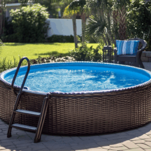 Piscinas redonda elevable de jardín con escaleras metálicas MB60787751