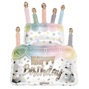 Large Pastel Birthday Cake Balloon with Candles