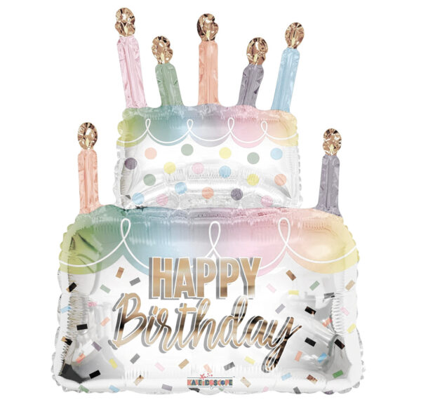 Large Pastel Birthday Cake Balloon with Candles