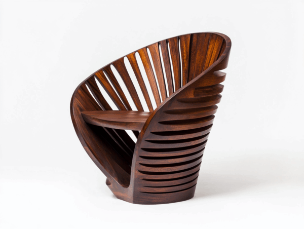 Fauteuil design en bois massif pour salon style contemporain assise confortable diamètre 70 cm hauteur 78 cm finition noyer