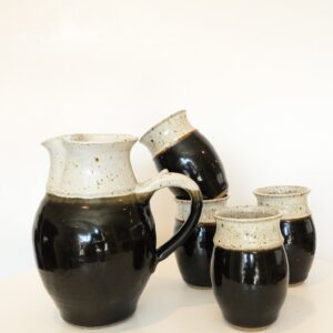 Pottery Pitcher and Glass Set