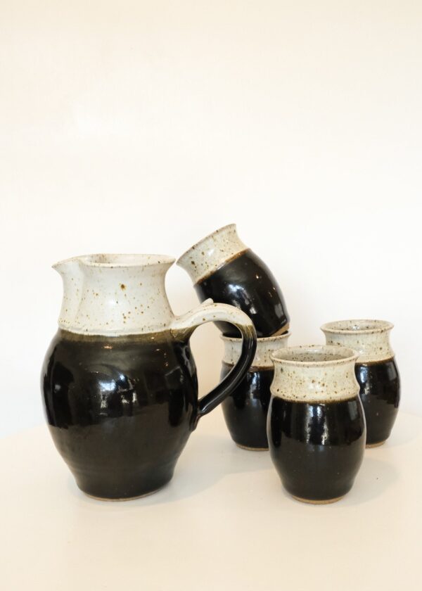 Pottery Pitcher and Glass Set