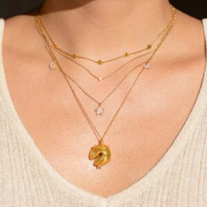 Miniature fortune cookie locket necklace
