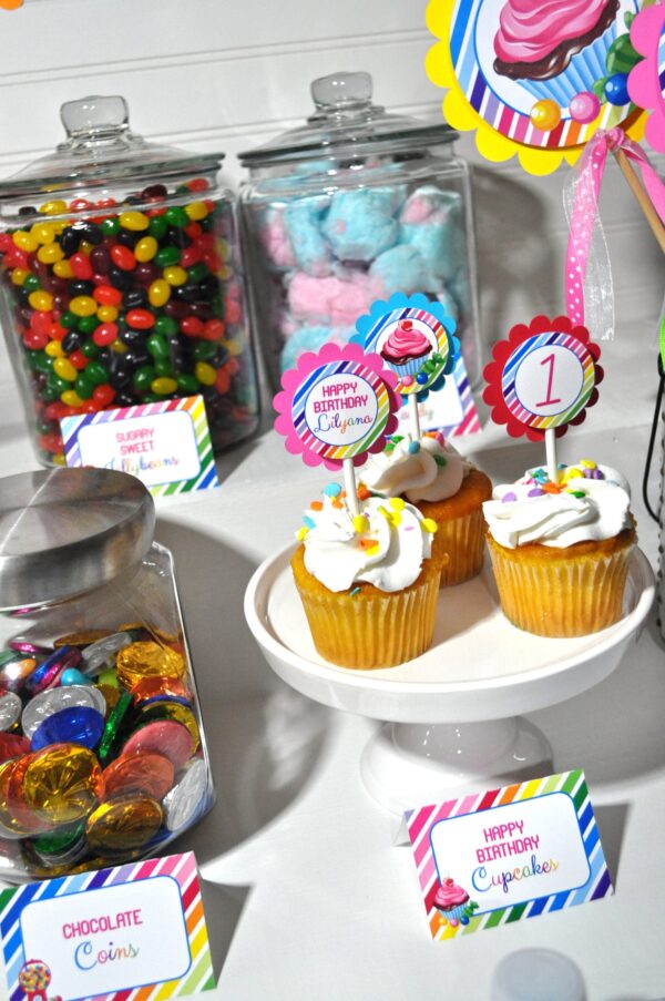 Rainbow Party Candy Shop Birthday Labels Set of 10 - Image 3