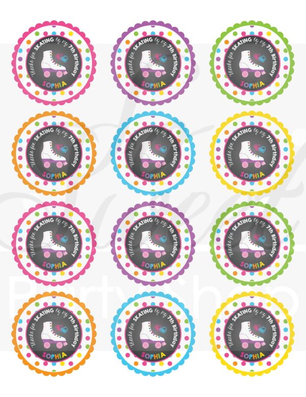 Roller Skating Birthday Favor Stickers Set