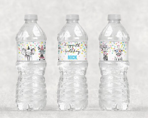 Wild Animal Birthday Party Water Bottle Labels Set of 11