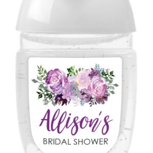 purple floral design hand sanitizer labels set of 30