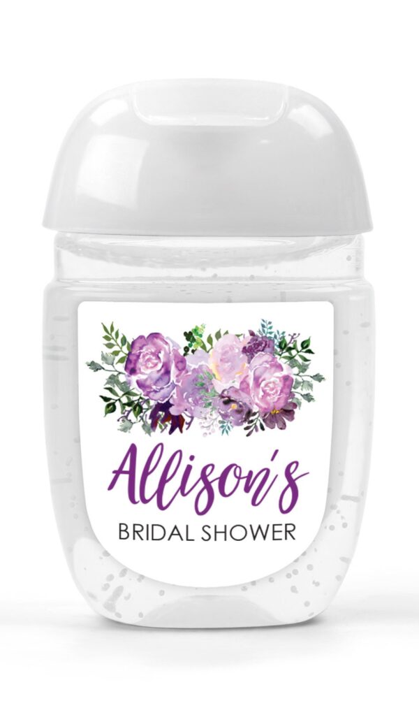 purple floral design hand sanitizer labels set of 30