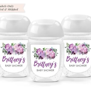 Purple Floral Sanitizer Favor Labels Set of 30