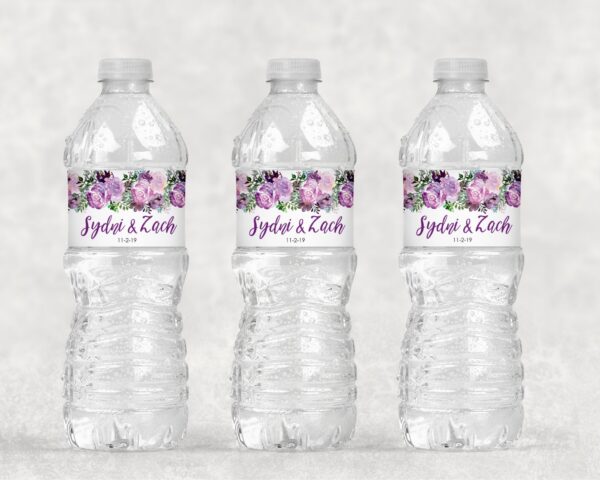 purple floral beverage labels set of 10