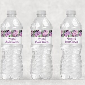 purple floral party water bottle labels set of 10
