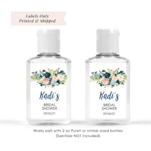 navy blue and pink floral hand sanitizer labels set of 20