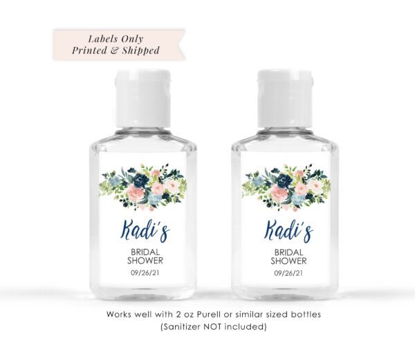 navy blue and pink floral hand sanitizer labels set of 20